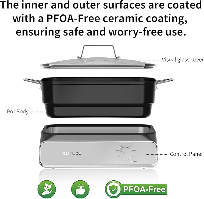 AUTUCU Slow Cooker 10-Quart - PFOA-Free Ceramic Coating, Oven Safe to 450°F | Keep Warm Function for Large Family Gatherings (Includes Silicone Spoon)