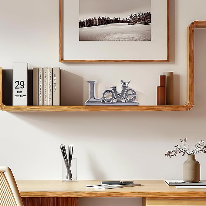 Love Sign Decor,Silver Room Decor Aesthetic, Knick Knack Shelf,Bird Decor, Boho Bookshelf,Abstract Statue,for Living Room,Bedroom, Contemporary Tv Stand Set of 2 (2, Silver)