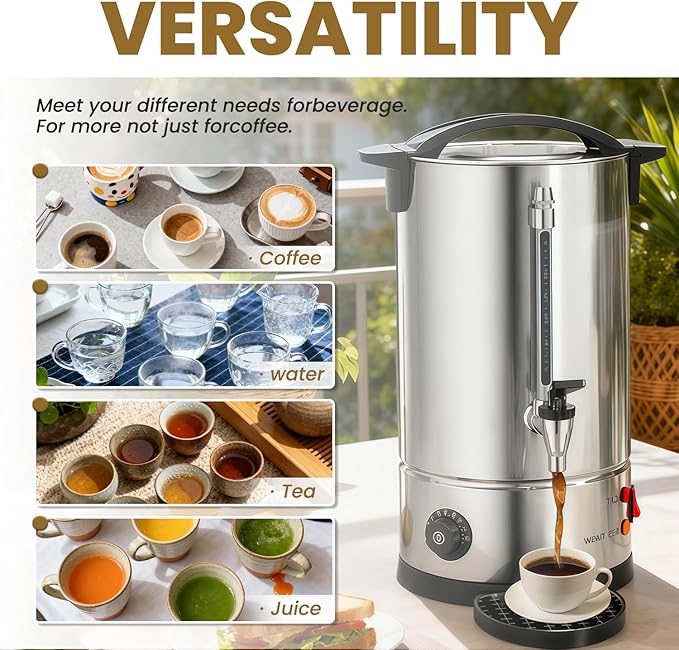 rcqeuiol Commercial Coffee Urns, 160 Cups/25L Coffee Maker with Keep-Warm Function, Hot Beverage Dispenser, Electric Hot Water Urn Stainless Steel, for Events, Offices, Parties, Catering (160 Cup)