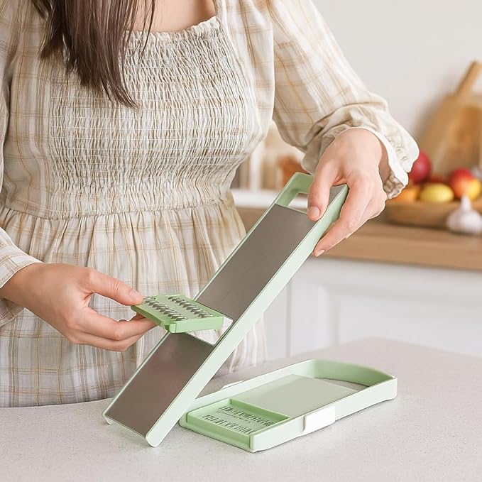 ANAM Mandoline Slicer & Vegetable Cutter – 6-in-1 Manual Food Chopper with Container – Stainless Steel Blades for Onions, Fruits & Vegetables – BPA-Free, Dishwasher Safe, Non-Slip Base, Easy Meal Prep