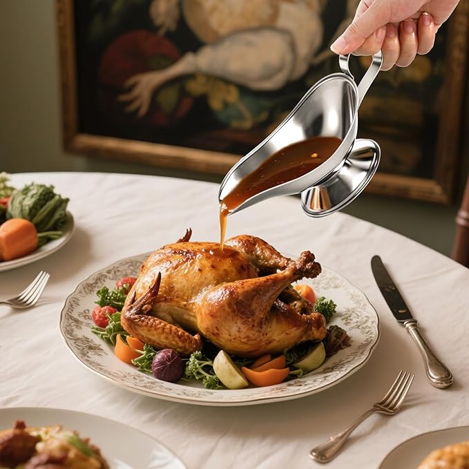 ZOOFOX Set of 2 Gravy Boat, 8 oz Stainless Steel Sauce Boat with Easy-Pour Spout and Handle, Sauce Serving Dish for Salad Dressings, Creamer, Broth, Black Pepper