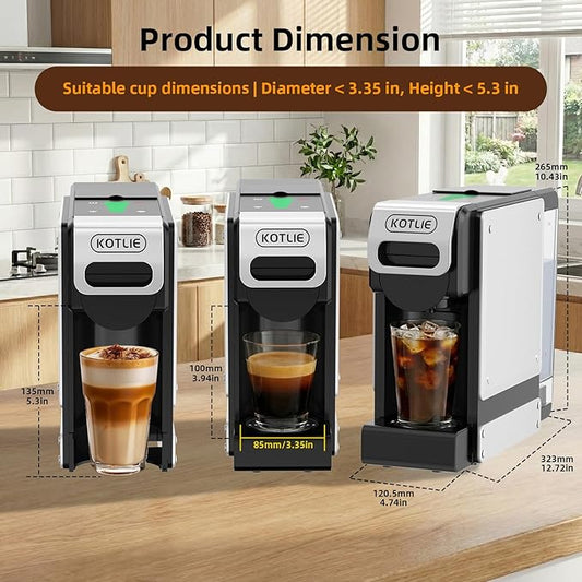KOTLIE Single Service Coffee Maker for K*cup/Dol*e Gu*to/Ne*presso Original and Ground Coffe,34 oz,7 Water Levels,Compact Coffee Maker,ST-550 (Black)