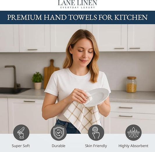 LANE LINEN Cotton Kitchen Towels and Dish Cloths Set, 6-Pack – Absorbent, Quick-Drying Dish Towel, 18" x 28", Soft, Premium Hand and Tea Towels - Beige