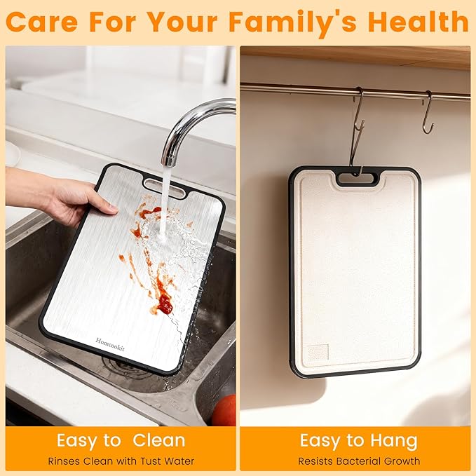 Titanium Cutting Board for Kitchen, Double Sided Cutting Board,Pure Titanium and Wheat Straw PP, Easy Clean, Non-Slip Edge,Large Size 16” x 11”
