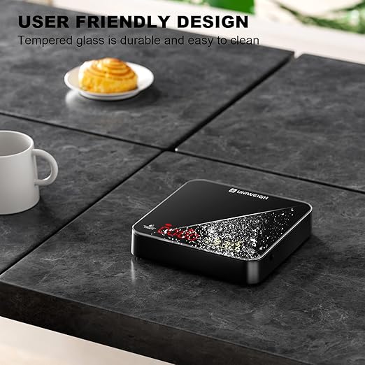 UNIWEIGH Mini Coffee Scale with Timer,Rechargeable Espresso Scale,2kg/0.1g Precision Scale for Espresso and Pour-Over Coffee, Portable Digital Kitchen Scale with Automatic Timing,Black