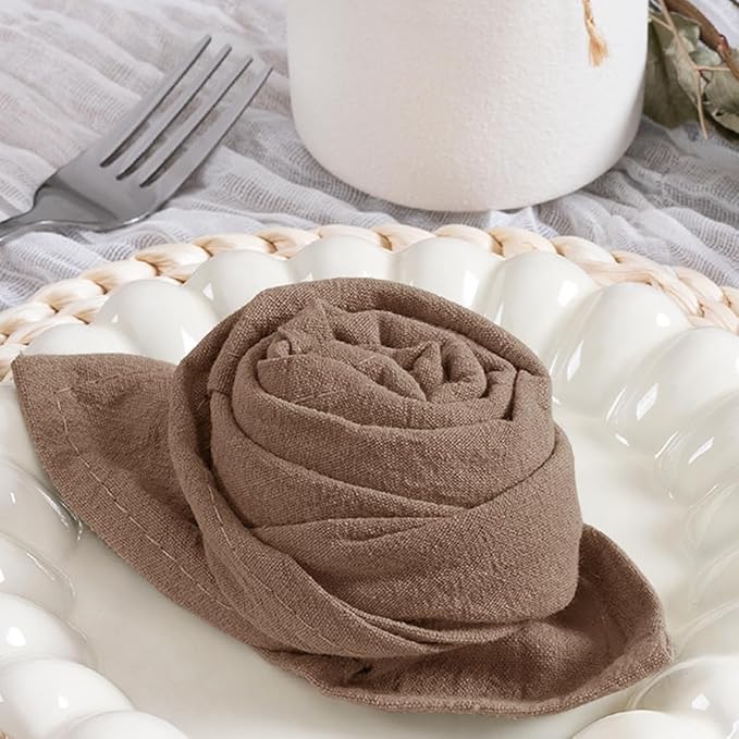 MLMC 8 Pack Nude Cloth Napkins Rustic Washable Cotton Linen Napkins Set of 8 17"x17" Reusable Brown Dinner Napkins Cloth for Wedding Party Reception Gathering Table Decorations