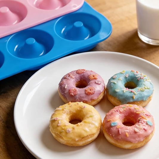 LeLehome 2PCS Donut Molds Pan, Silicone Non-Stick Donut Maker for Doughnut Baking Semi Sphere Cake Bread 6 Holes Bakeware Kitchen Tools, Pink & Blue