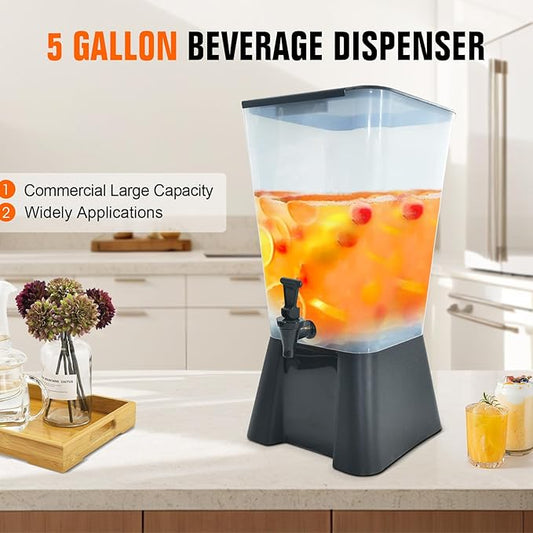 Hakka 5 Gallon Drink Dispenser, Commercial Juice Dispenser for Parties 19L Water Beverage Dispenser with Spigot Catering Supplies for Buffets, Restaurants