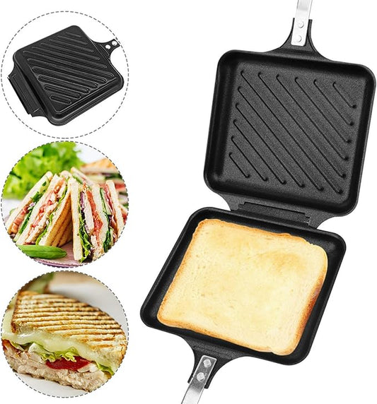 Hot Sandwich Maker, Non-Stick Double Sided Aluminum Flip Panini Maker Pan with Handle, Stovetop Toasted Sandwich Maker Press for Small Bread Pancake, for Home, Kitchen, Breakfast