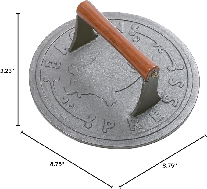 Norpro 8.75-Inch Cast Iron Bacon Press with Wood Handle, Round