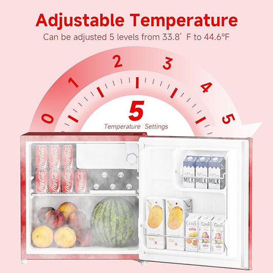 BANGSON 1.7 Cu.Ft Mini Fridge with Freezer, Compact Single Door Refrigerator - Energy Saving, Low Noise - Perfect for Office, Apartment, Dorm, Bedroom,Red