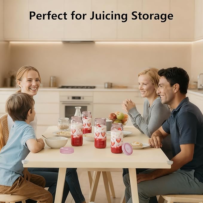 Ruckae 16oz 10 Pack Glass Juice Bottles with Dual Scale, Reusable Glass Bottles with Hole Lids and Straws Mason Jar for Juicing, Smoothies, Kombucha - Water Bottle for Fridge or Gym (Pink)