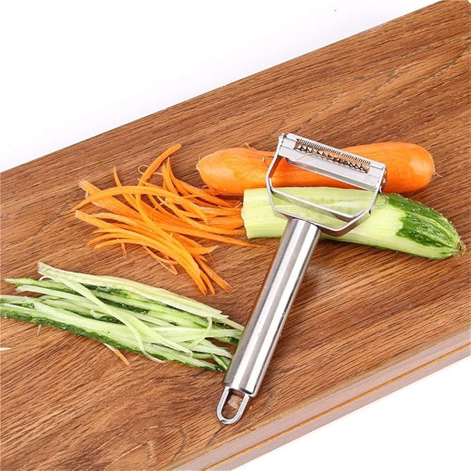 Vegetable Peeler,Stainless Steel 2 in 1 Julienne Vegetable Peeler Perfect for Carrot Potato Melon Gadget Vegetable Fruit (Silver)