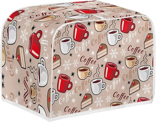Annejudy Coffee Pattern Toaster Cover 2 Slice Dustproof Toaster Bread Maker Cover Small Kitchen Appliance Fingerprint Protection Kitchen Decor