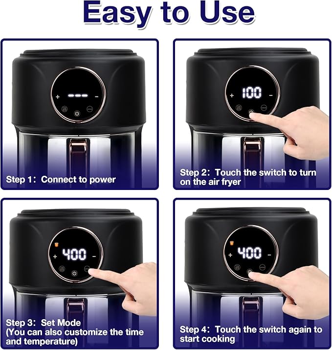 GYMODE 4.7QT Glass Air Fryer, 360° Viewable Glass Air Fryer Non Toxic, 6-IN-1 Preset Cook Modes, Digital Display, Adjustable Temp 100F - 400F, Nonstick, Dishwasher Safe, Black