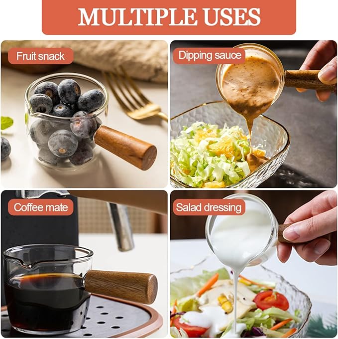 Mwellewm Single Spout Espresso Coffee Shot Glass with Wood Handle Measuring Cup Triple Pitcher Milk Cup Coffee Replacement Carafe for Barista Coffee Carafe Milk Espresso Making, 75 ml (1 Piece)