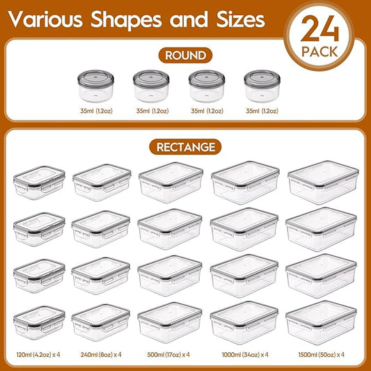 48 PCS Food Storage Containers with Lids Airtight (24 Containers & 24 Lids), Leak proof Meal Prep Container Set for Kitchen Storage, BPA-free, PVC-free Plastic, Microwave/Dishwasher Safe, Labels & Pen