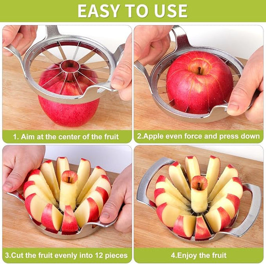 LIIGEMI Apple Cutter Slicer,12-Blade Large Apple Corer,Heavy Duty Stainless Steel Apple Cutter and Divider,Non-slip frosted handle,Easy to Use (Frosted)