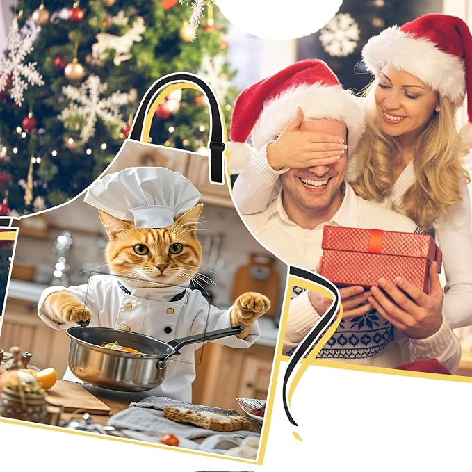 Funny Cat Apron with 2 Pockets Waterproof for Men Women Kitchen Garden Decor
