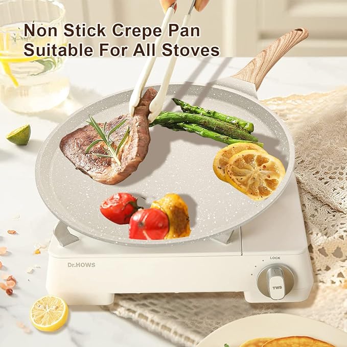 Bobikuke 10 inch Crepe Pan, Nonstick Pan for Crepes Omelette Tortillas, Dosa Tawa Tortilla Pan, Griddle Pancake Pan for Roti Indian, Induction Compatible