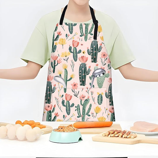 Desert Bloom Apron,Adjustable Waterproof Oxford Fabric Kitchen Apron with 2 Pockets for Men and Women, Cooking, Baking, BBQ, Coffee Shop, Housewarming Gifts, 28x33 Inches