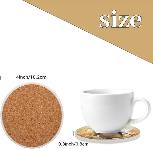 Round Coasters Set of 2, Watercolor Penguin Autumn Leaves Absorbent Ceramic Coaster with Cork Base, Bar Coasters for Drinks Coffee Mugs Tea Cups Wine Glasses Home Decor Gifts (4 inches)