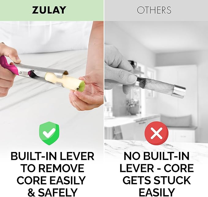 Zulay Kitchen Premium Apple Corer Tool - Ultra Sharp, Stainless Steel, Serrated Blades for Easy Coring - Easy to Use & Clean, Durable Apple Corer Remover for Baking Apples & More - Hot Pink