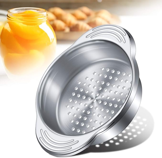 Patelai 2 Pieces Tuna Can Strainer Stainless Steel Food Strainer Sieve Metal Press Lid Canning Colander Oil Drainer Tuna Filter for Beans Vegetables
