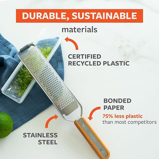 Full Circle Simply the Zest, Fine Grater and Zester with Innovative Food Catcher, High Performance Zesting – Perfect for Parmesan, Garlic, Lemon, Fruit, Chocolate and Ginger, Dishwasher Safe