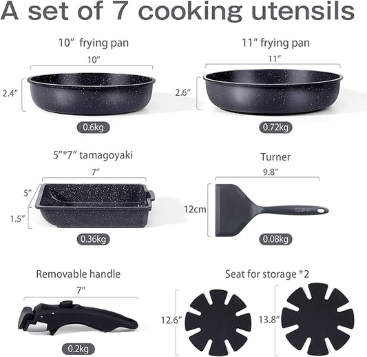 GiPP Ceramic Pots and Pans Set Non Stick, Nonstick Detachable Handle Cookware Sets, Non Toxic Induction Kitchen Pot and Pan with Removable Handle, Healthy RV Cookware, Dishwasher &Oven Safe, 7 Piece