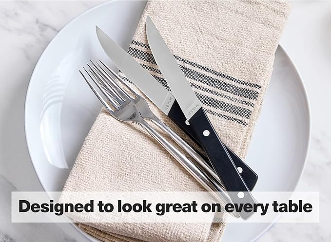 Misen ACUTO Straight-Edge 4-Piece Steak Knife Set - Precision Forged Full Tang Blades, Ergonomic POM Handles, Long-Lasting Sharpness, Easy to Maintain - For Professionals and Home Cooks - Black