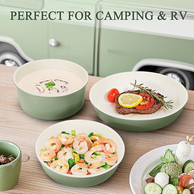 KIKCOIN Pots and Pans Set Nonstick, Ceramic Cookware Set Detachable Handle, Induction Kitchen Cookware Set with Removable Handle, Healthy Non Stick RV Cookware, Dishwasher ๏ผ Oven Safe, PFOA Free
