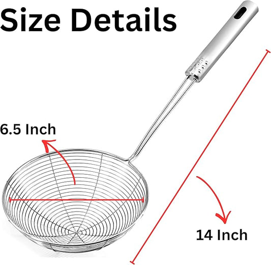 Kitchen Strainer Spoon for Deep Frying, Fine Mesh Oil Strainer with Long Handle for Cooking, Pasta, Noodles, French Fries and Fried Snacks