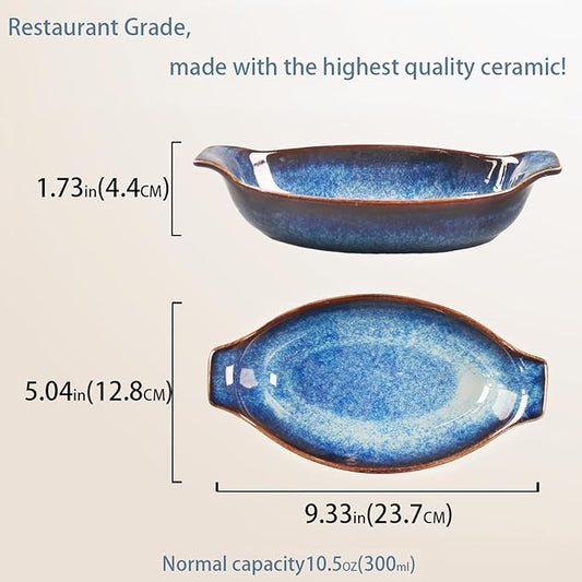 LIUYWYHCF Ceramics Au Gratin baking Dishes Set of 2, Baking Tray Bake ware, 10.5 oz Ramekins, for Pie Pan, Appetizer, Tart, Dessert, Quiche, Oven Small dish, individual dishes Oval 9.3 Inch