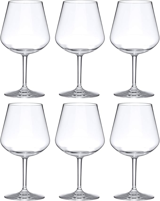 Amazing Abby - Sienna - 20-Ounce Unbreakable Tritan Wine Glasses (Set of 6), Plastic Red Wine Glasses, Reusable, BPA-Free, Dishwasher-Safe, Perfect for Poolside, Outdoors, Camping, Picnic, and More