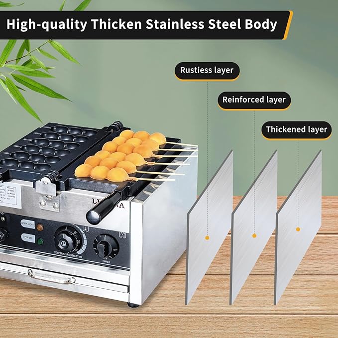 Commercial Waffle Sticks Maker, 110V Electric Bubble Skewer Waffle Ball Machine, Nonstick Waffle Balls Maker Iron Popular Snack Equipment New Belgium Waffle Ball Stick Maker