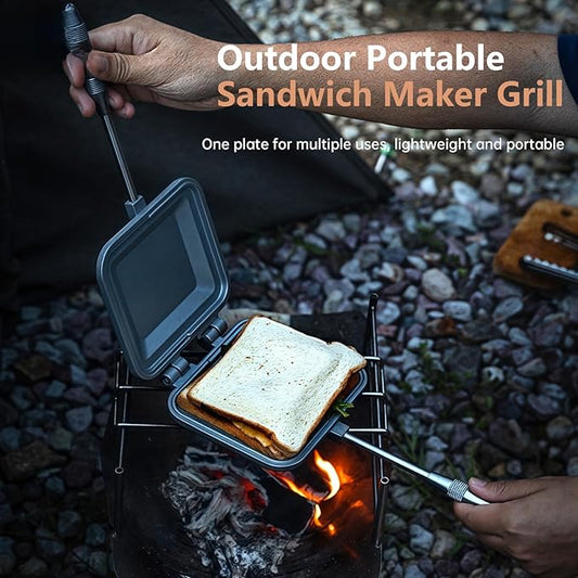 Campingmoon Campfire Sandwich Maker Camping BreadToaster Aluminum Hot Sandwich Stovetop Grill Pan Campfire Pie Cooking Equipment (Sliver)