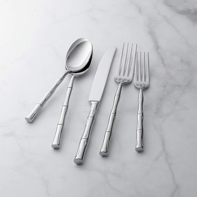 Supreme Housewares 20-Piece Bamboo Shaped Flatware Set, 18/8 Stainless Steel Silverware Cutlery Set, Service for 4, Mirror Polished, Dishwasher Safe (Bamboo)