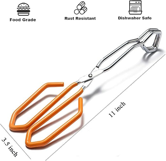 11 Inch Hiash Orange Stainless Steel Scissor Tongs, Kitchen Tongs for Cooking