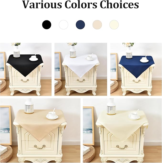 Wolkemer 2 Pack Small Square Tablecloths, 24 x 24 Inch, White, Polyester, Machine Washable, Perfect for Nightstand, End Bedside Table, Tabletop Decoration