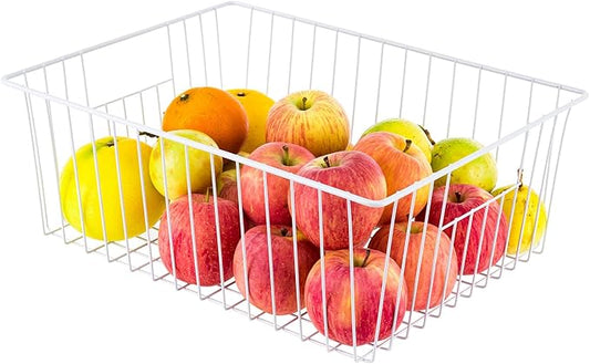 Upright Freezer Organizer Bins, Freezer Baskets for 16, 17, 21 cu.ft Standup Freezer, Wire Storage Baskets with Built-in Handles for Frozen Foods, Snacks, Vegetables, Fruits and More, Set of 6 , White