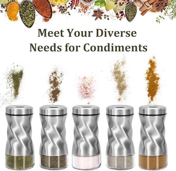Salt and Pepper Shakers Set by NEODACO, 4 OZ Modern Glass Salt Shaker with Stainless Steel Lids for Kitchen Gadgets Table, RV, Camp, Ideal for Himalayan, Kosher, Black and White Pepper