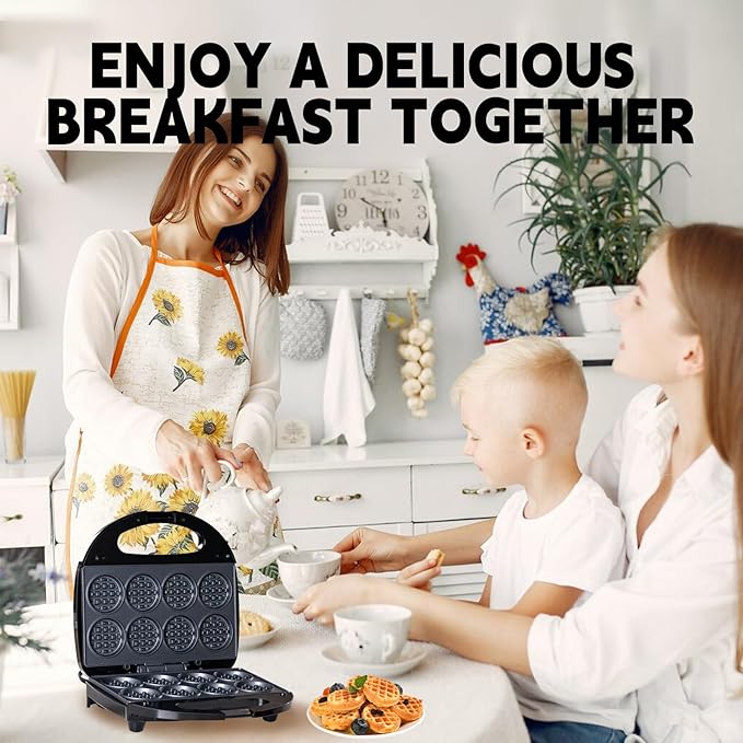 Mini Waffle Maker, Machine Nonstick Small Waffle Maker with Quick Heat-Up Make 8 pcs Waffles, Waffle Maker for Kids, Just Add Batter, Suitable for Breakfast, Snacks, Desserts (Mini Waffle Maker)