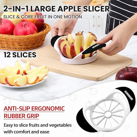 SCHVUBENR Large Apple Corer and Slicer - 4.72 Inch Apple Cutter Slicer with 12 Blades - Stainless Steel Apple Slicer - Sharp Apple Corer Tool - Anti-Slip Grip, Easy to Use & Dishwasher Safe - Black