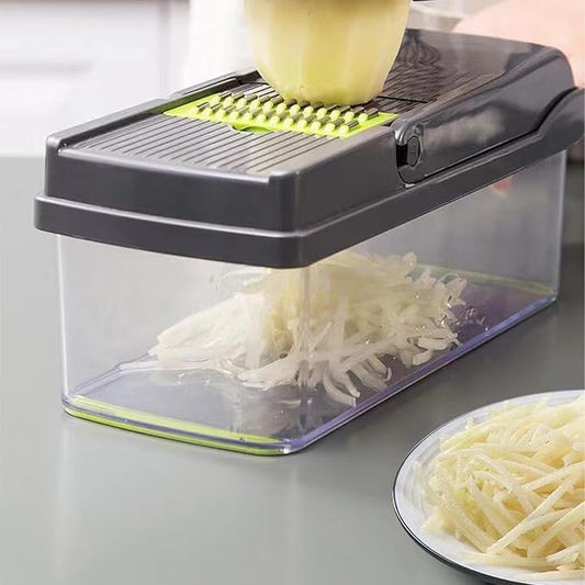 HHTAOR 16-in-1 Adjustable Mandoline Food Slicer, Mandoline Slicer for Kitchen, Veggie Chopper, Vegetable Cutter & Spiralizer for Onion Salad, Home Essential Gadget & Kitchen (Grey)