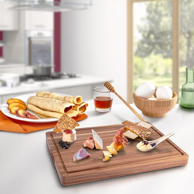 LinTimes Acacia Wood Cutting Board with Grip Handle - Serving Board, Cheese Board, Chopping Board 20"L *15"W Inches, Durable Lightweight Kitchen Essentials for Meat, Vegetables, Ideal Gift