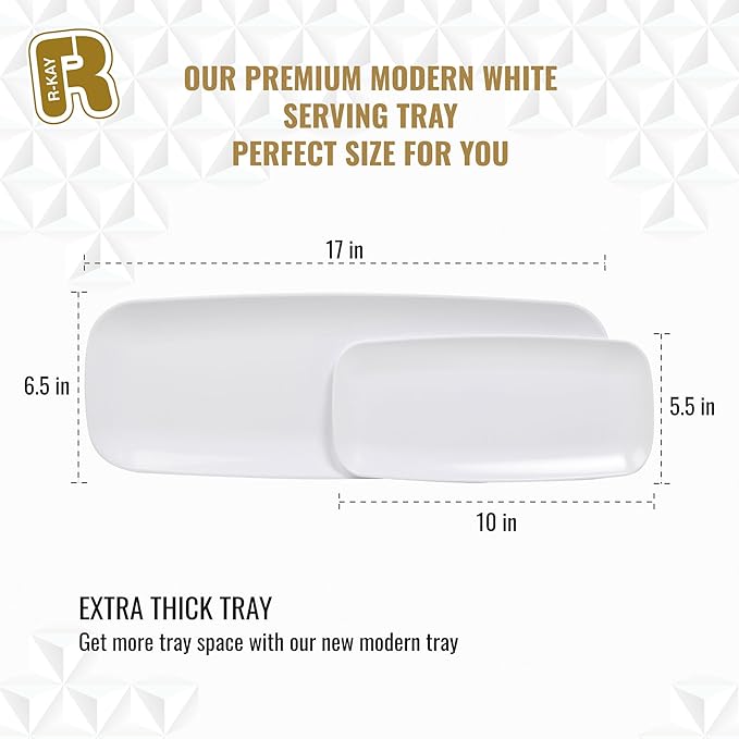 4 Pack Plastic Serving Trays for Party - White Serving Tray 10 by 5.5 in - Heavy Duty Dessert Trays for Food - Rectangular Party Serving Trays - Premium Party Trays - White Platters