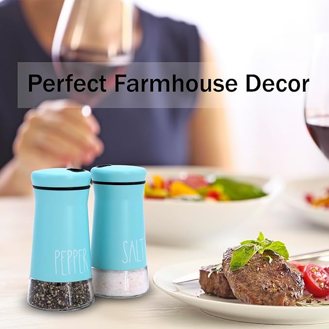 Teal Salt and Pepper Shakers with Adjustable Pour Holes, Refillable Salt Shaker by Aelga, Ideal for Himalayan, Kosher, Black and White Pepper, Teal Kitchen Accessories