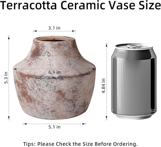 5.3'' Rustic Ceramic Flower Vase Farmhouse Pottery Vases Decorative Small Vases for House Entryway Kitchen Table Centerpieces, Terracotta