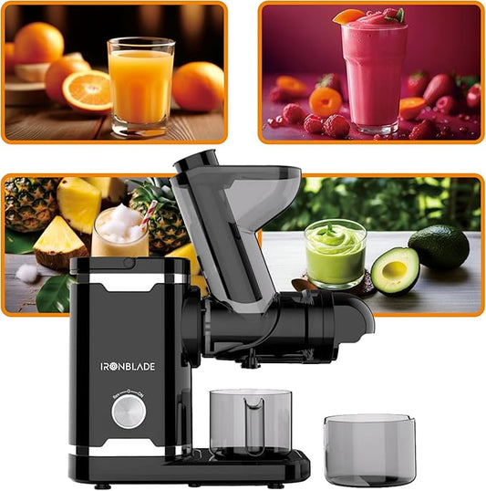 EMB Ironblade IBLJU30 Horizontal Slow Juicer, Quiet Motor, 70mm Wide Chute, Cold Press Juicer for High Juice Yield, Minimal Oxidation, Easy Clean-Up